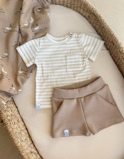 Baby shirt streepjes beige (rib)