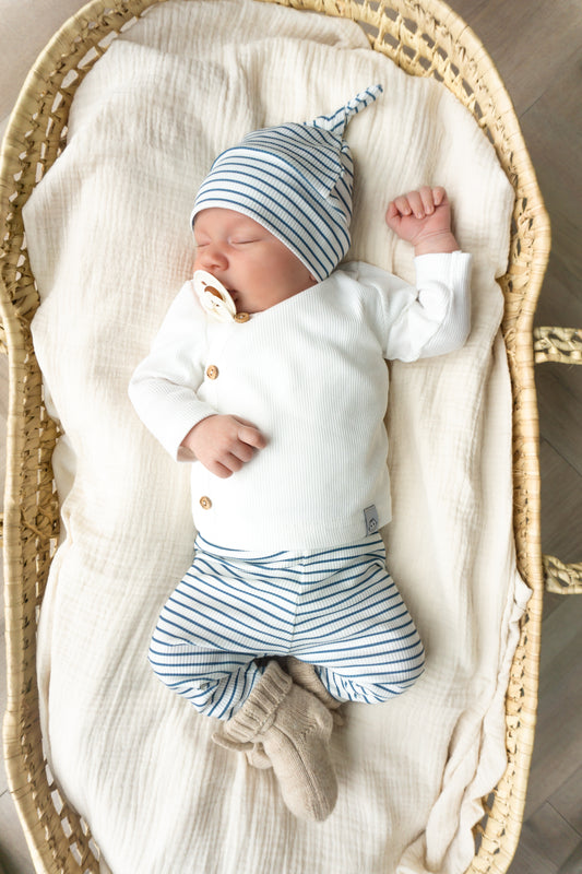 Newborn set Streepjes blauw (rib)