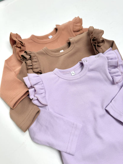 Baby shirt ruffle cacao (rib)