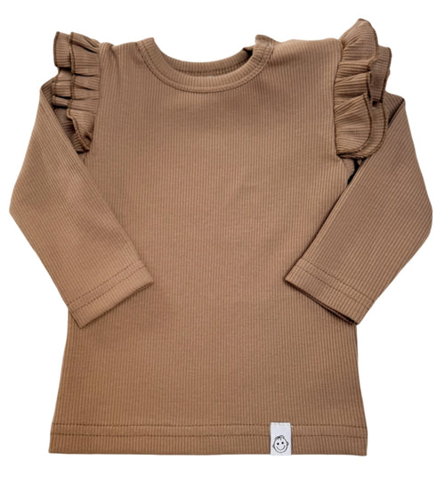 Baby shirt ruffle cacao (rib)